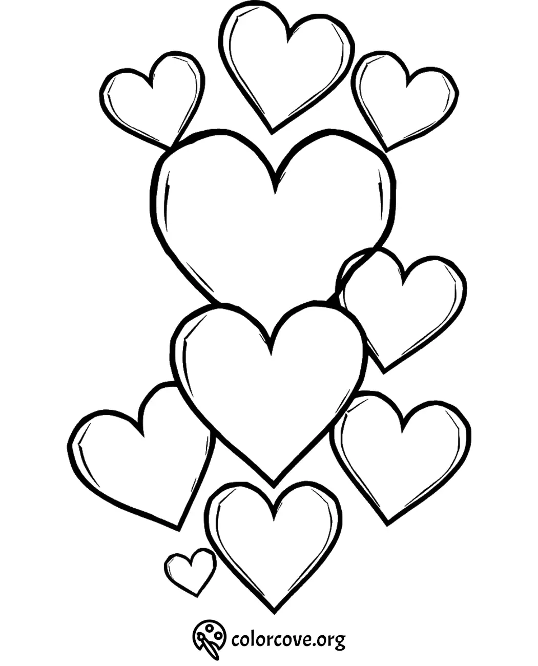 Heart and roses coloring page with arrows and ribbons, perfect for Valentine's Day or romantic themes.