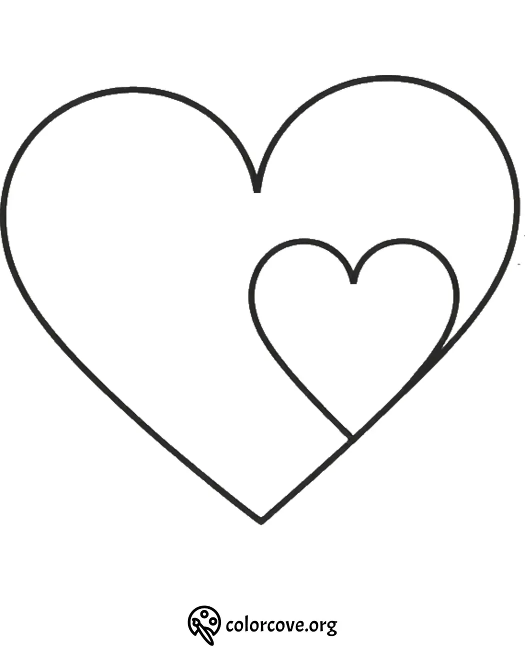 Heart coloring page with two overlapping hearts, simple black outlines, ideal for kids and Valentine's Day crafts.