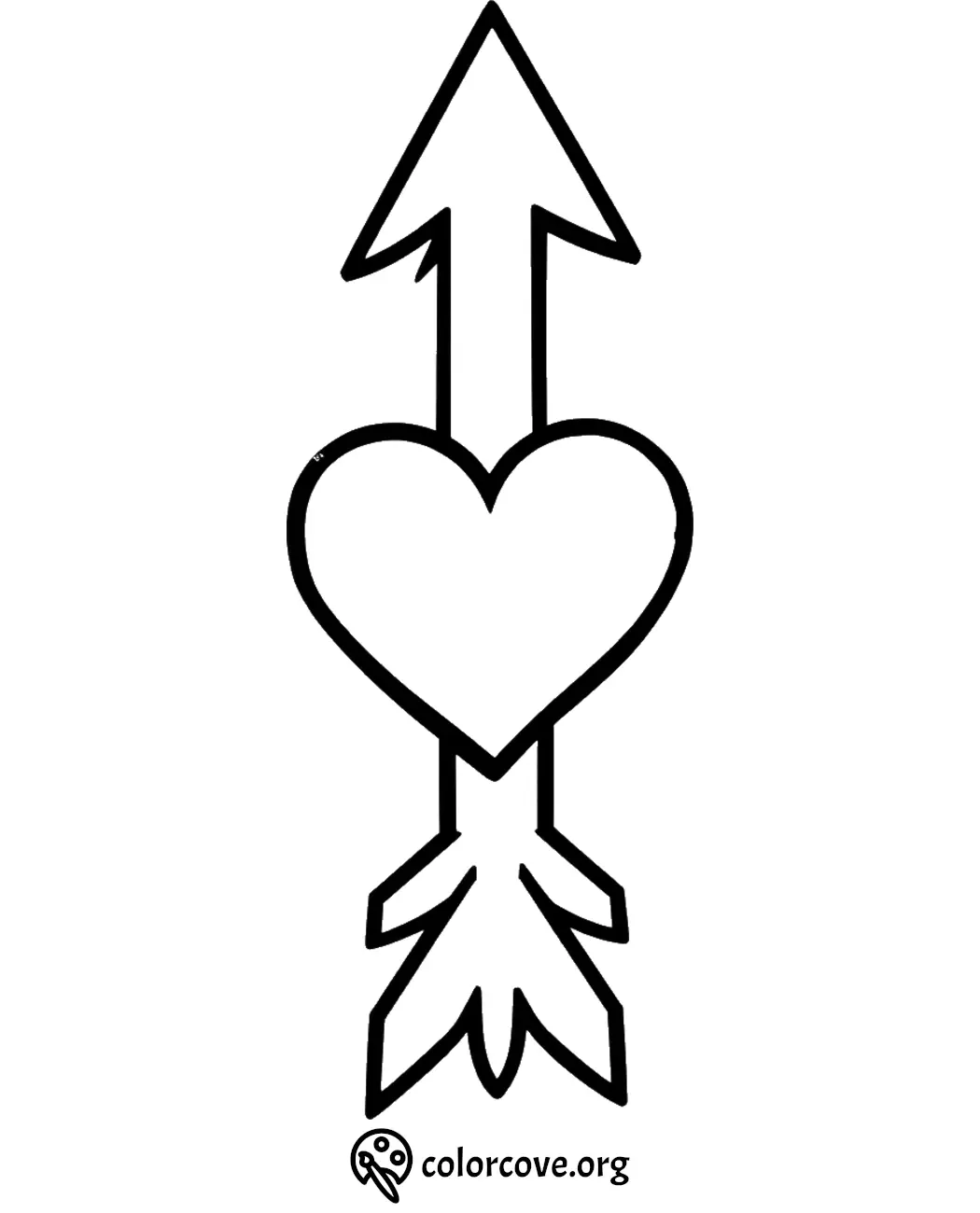 Arrow through heart coloring page - printable Valentine's Day design for kids and adults.