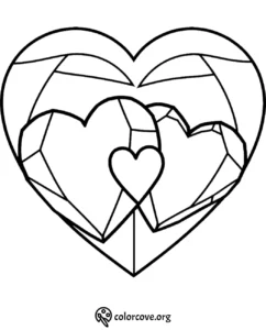 Geometric heart design coloring page for relaxation and creativity. Perfect for kids and adults to color and enjoy.