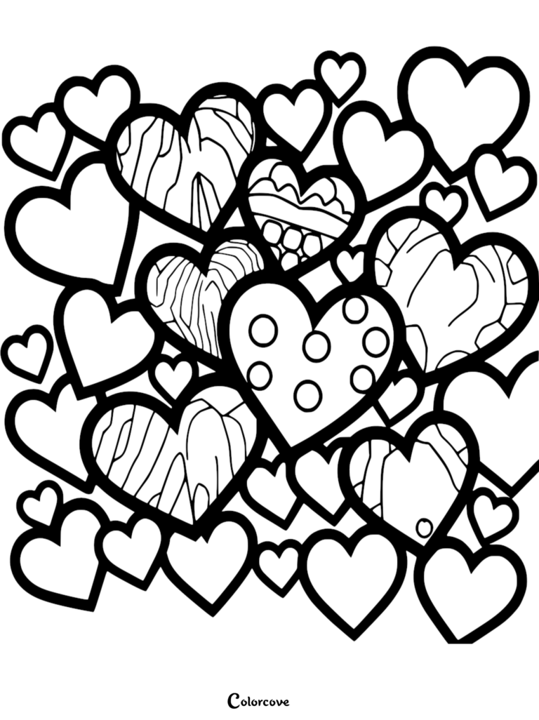 collection of patterned hearts layered in a collage.