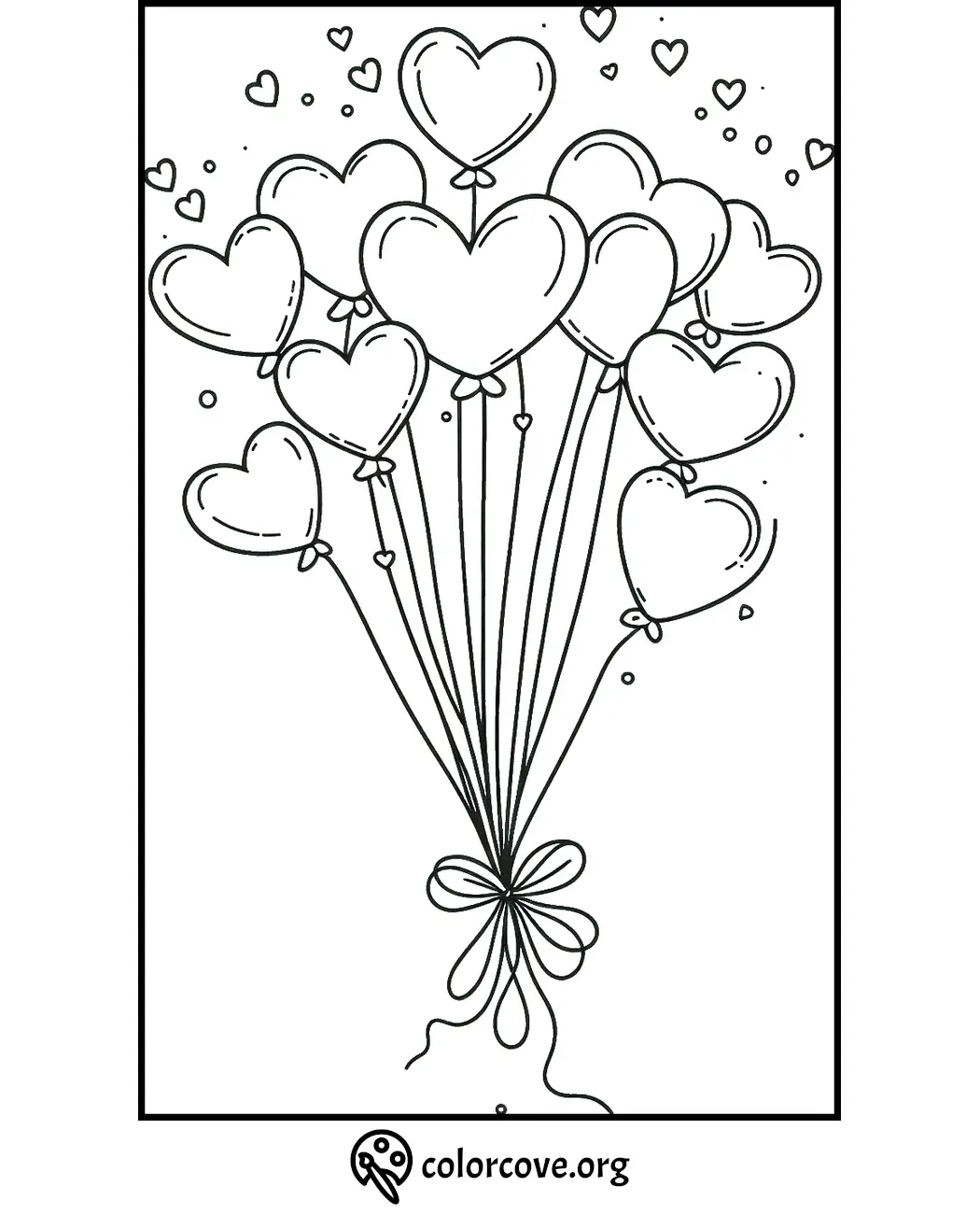 Heart-shaped balloons coloring page, perfect for Valentine's Day fun and creative coloring activities.