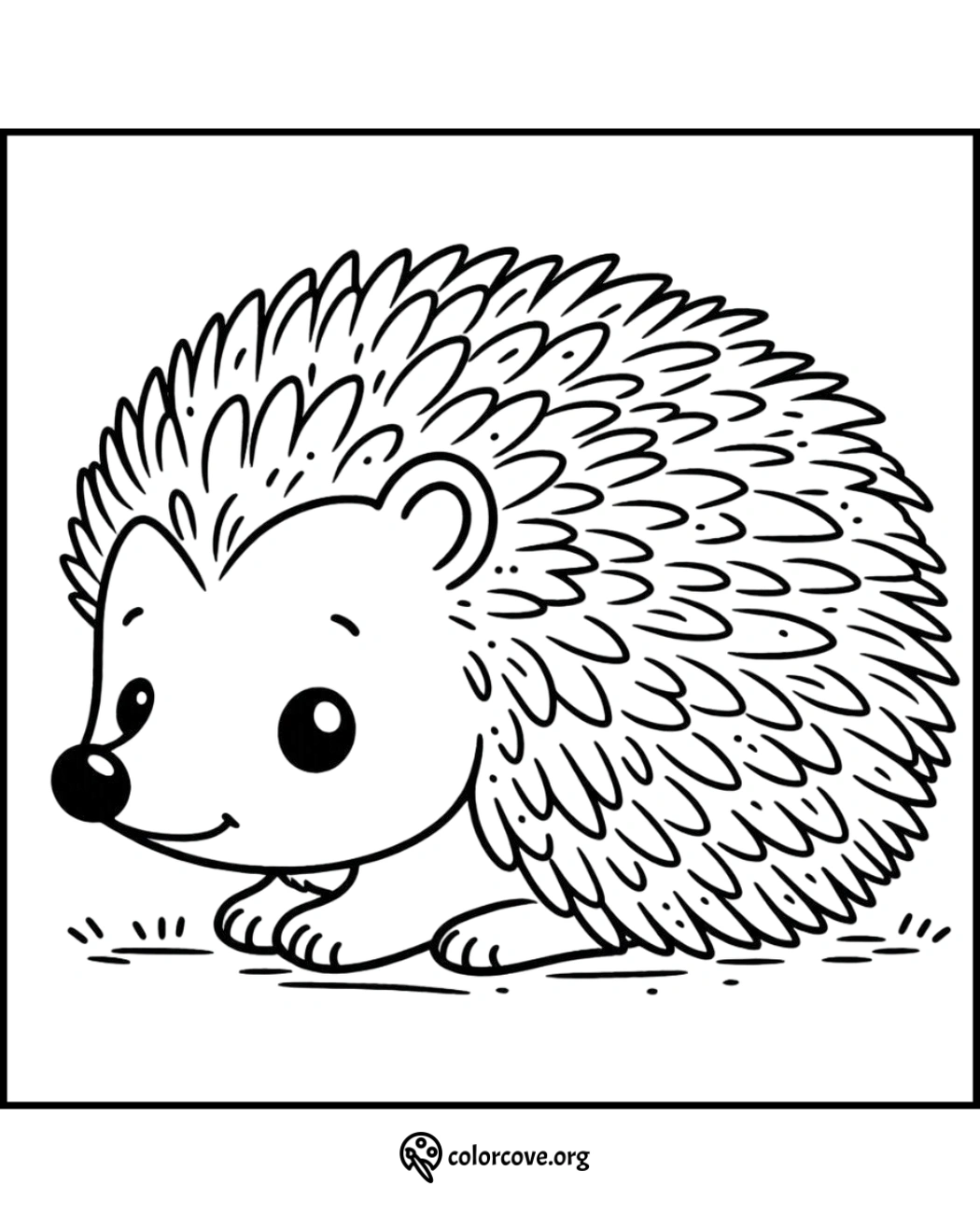 Cute hedgehog coloring page for kids with a simple design. Perfect for creative activities and animal-themed fun.