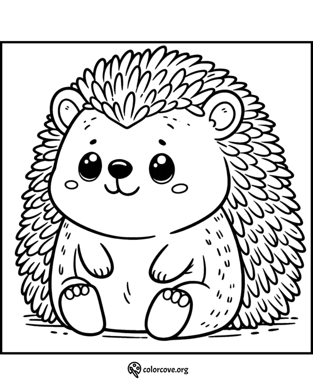 Cute hedgehog coloring page for kids and adults to print and color. Fun activity for relaxation and creativity.