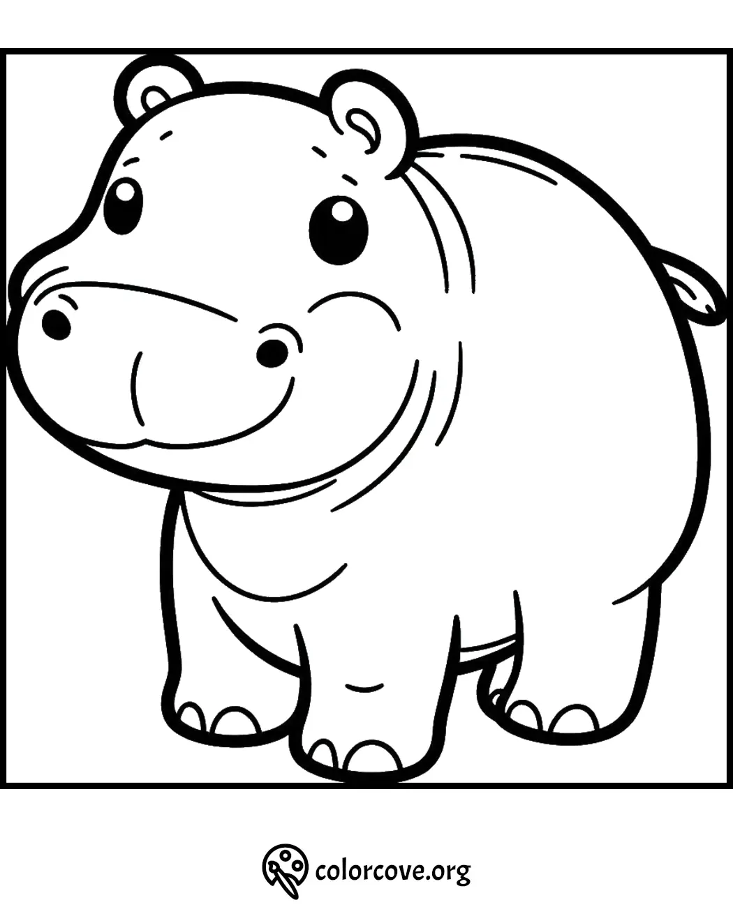 Cute hippo coloring page for kids, free printable animal coloring sheet from colorcove.org.