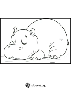 Sleeping hippo coloring page for kids to print and color from colorcove.org. Perfect for fun and creative activities.