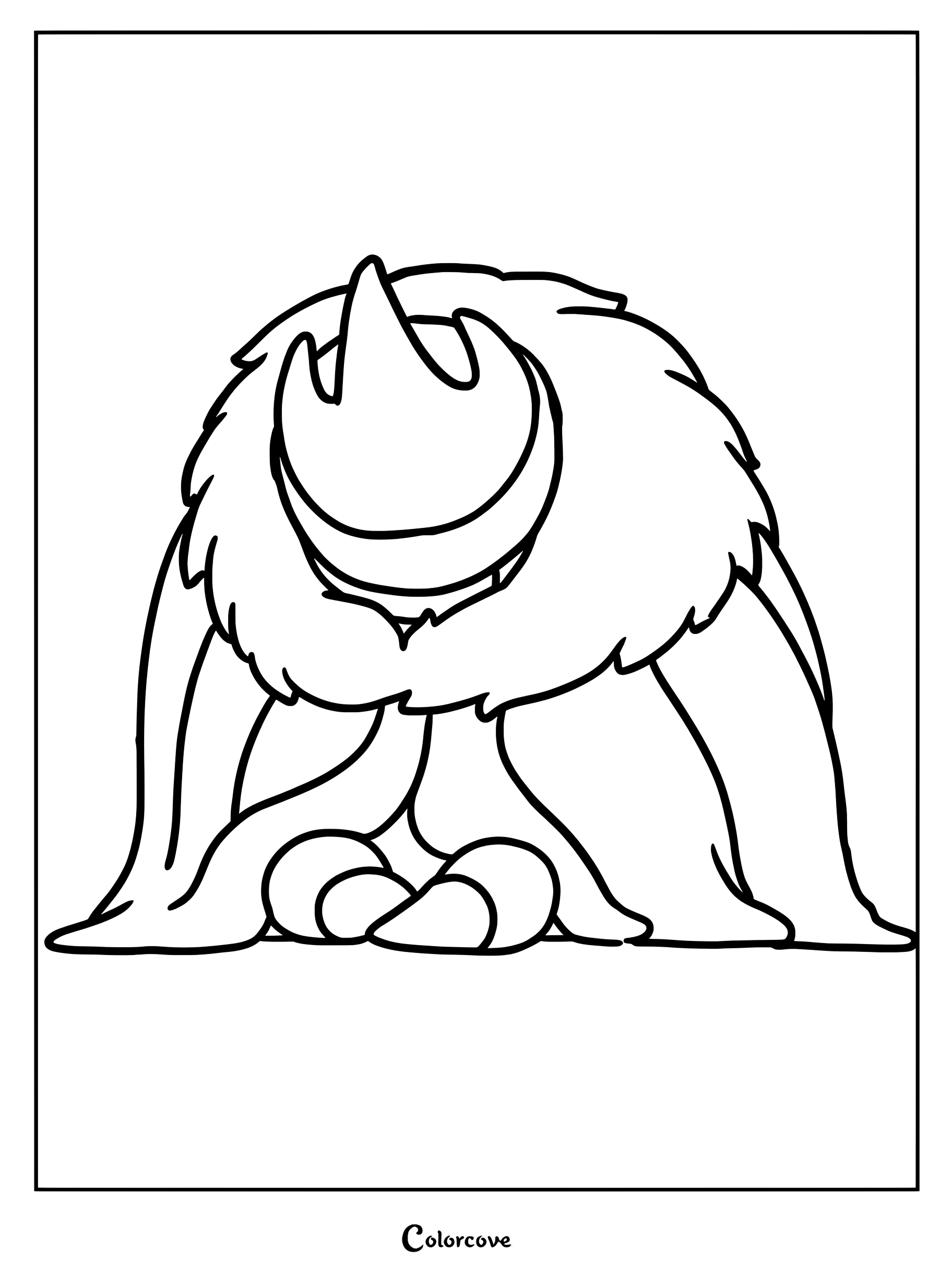 Nailmaster Oro from Hollow Knight sitting in a hunched, meditative pose, featured in a clean line art coloring page.