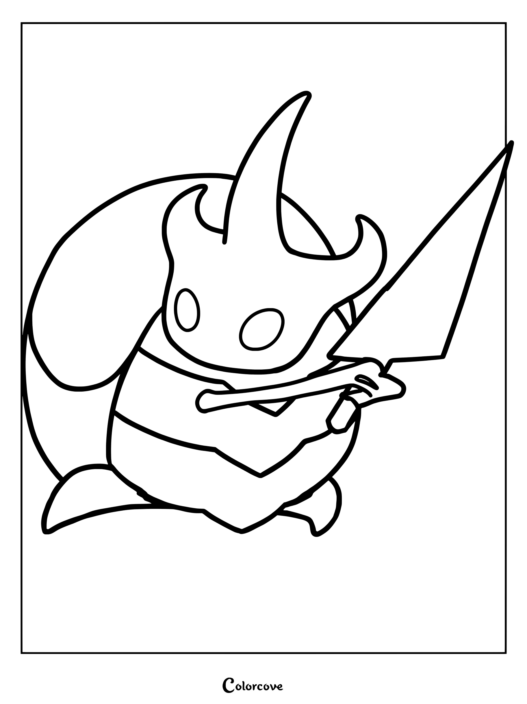 Watcher Knight holding a nail in a defensive stance, line art coloring page.