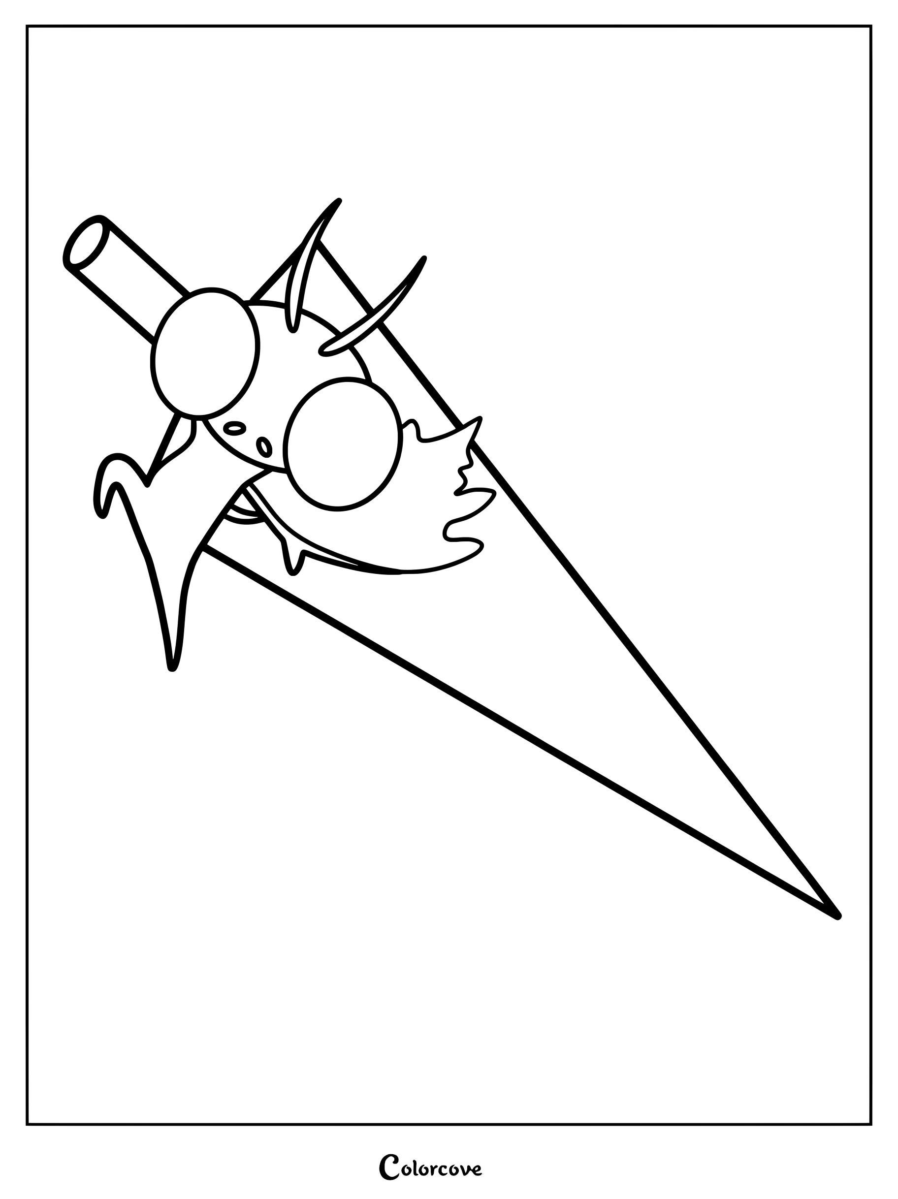 Great Nailsage Sly holding a large nail in this Hollow Knight coloring page.