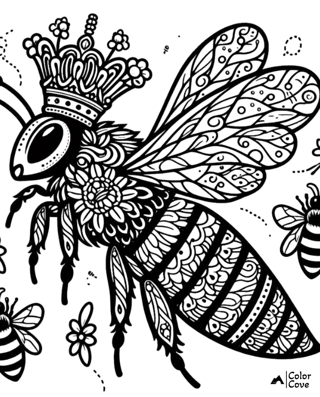 a black and white drawing of a bee