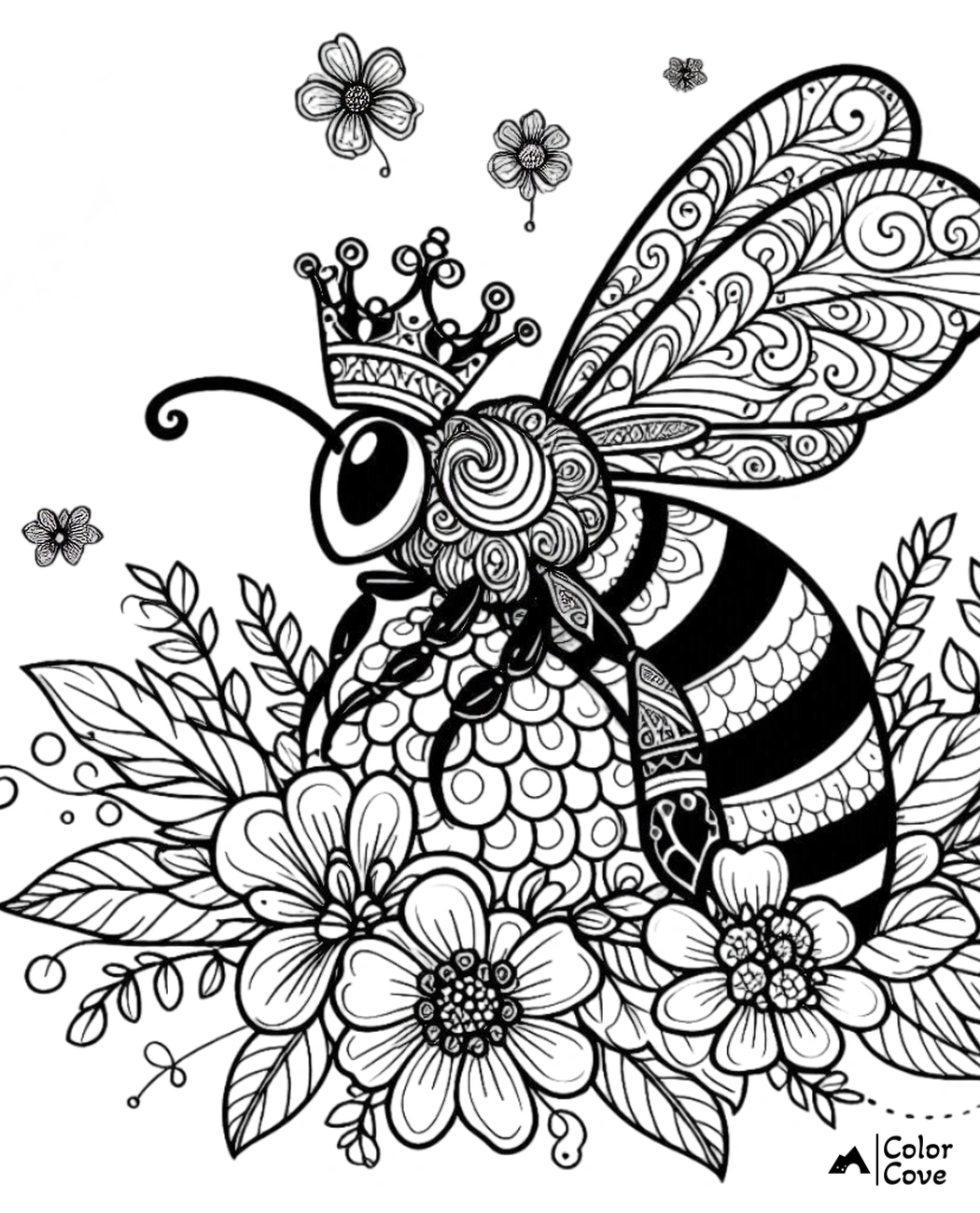 a bee with a crown and flowers