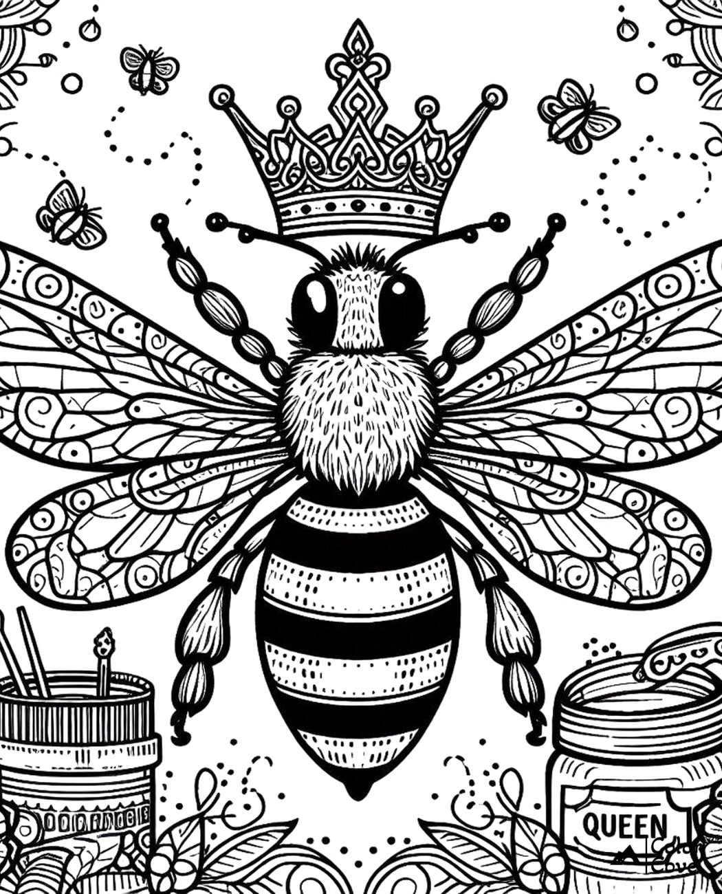 a black and white drawing of a bee