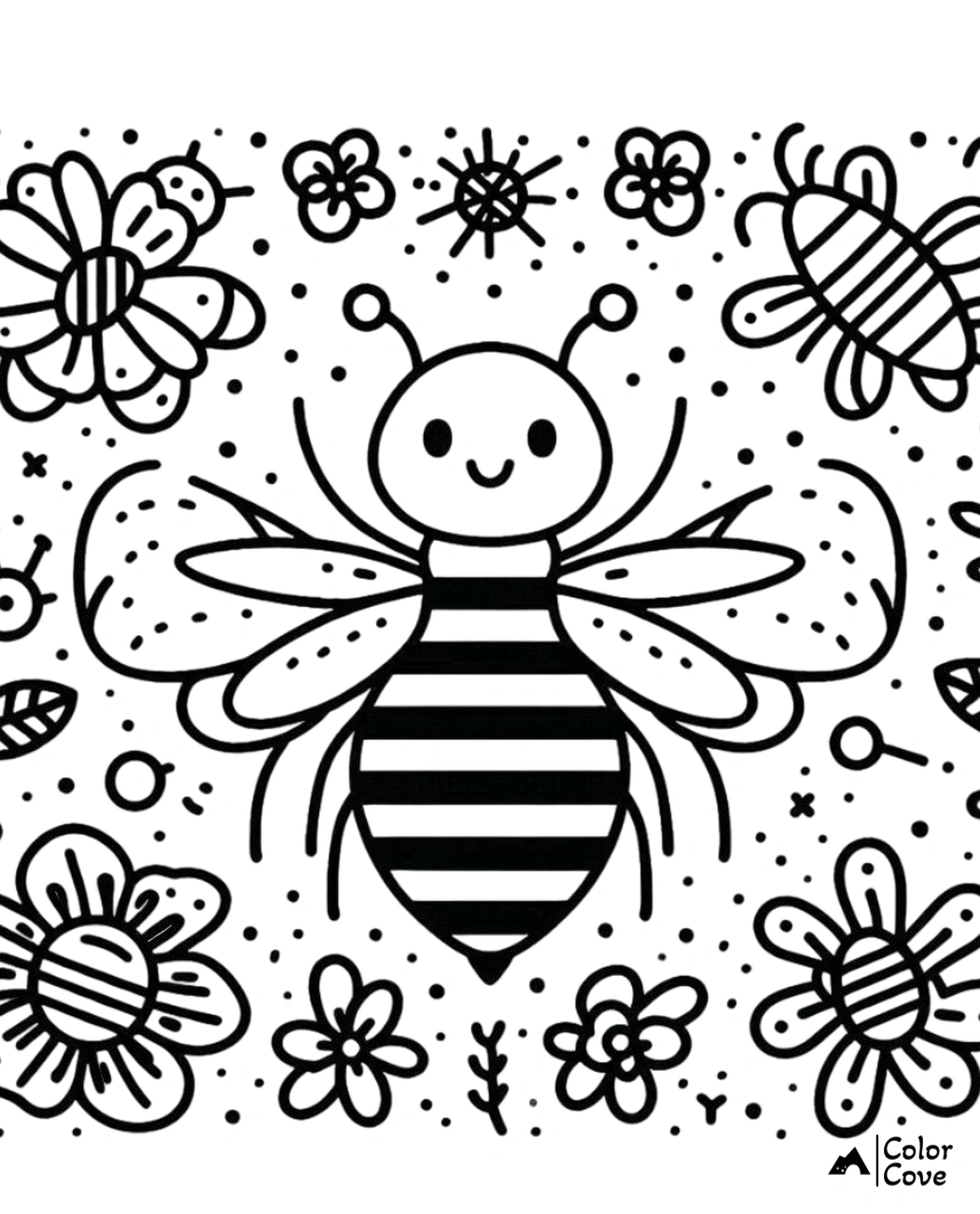 a black and white drawing of a bee