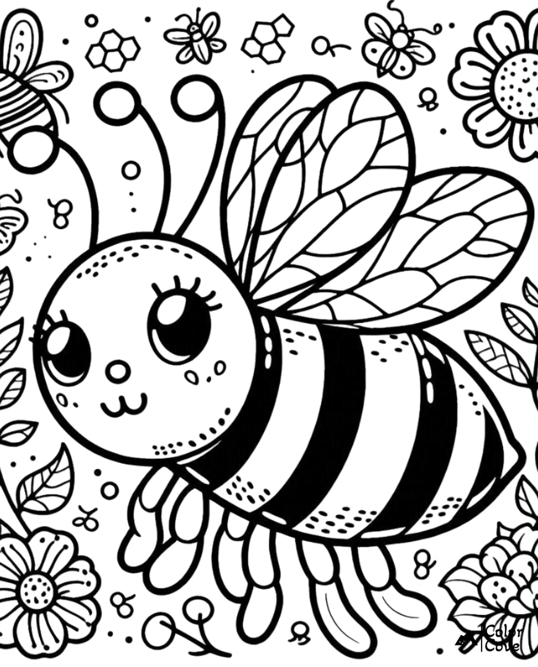 a black and white drawing of a bee