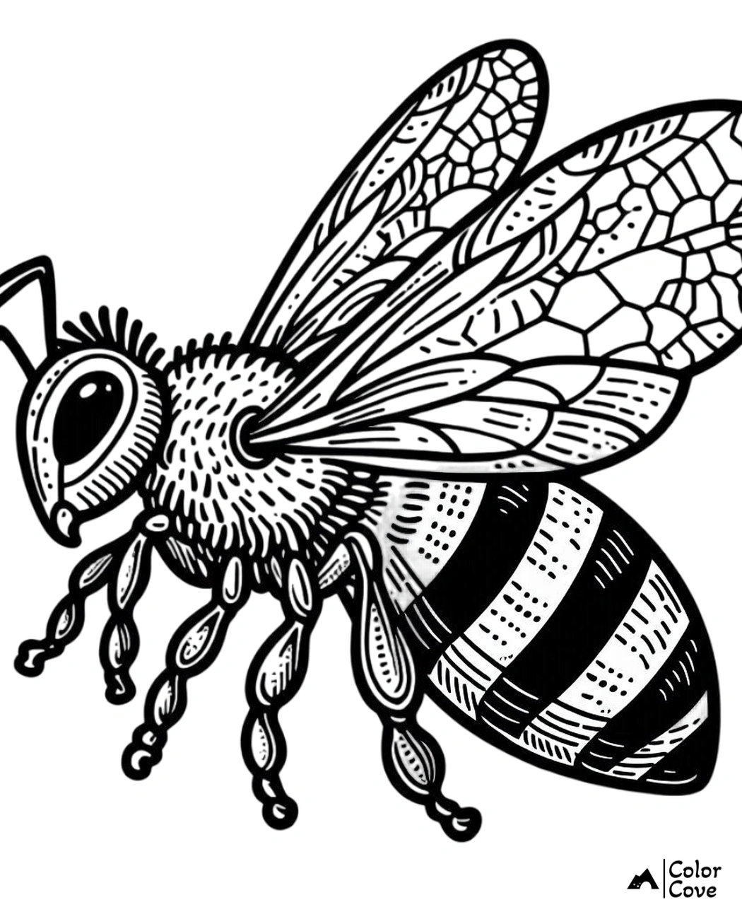 a black and white drawing of a bee