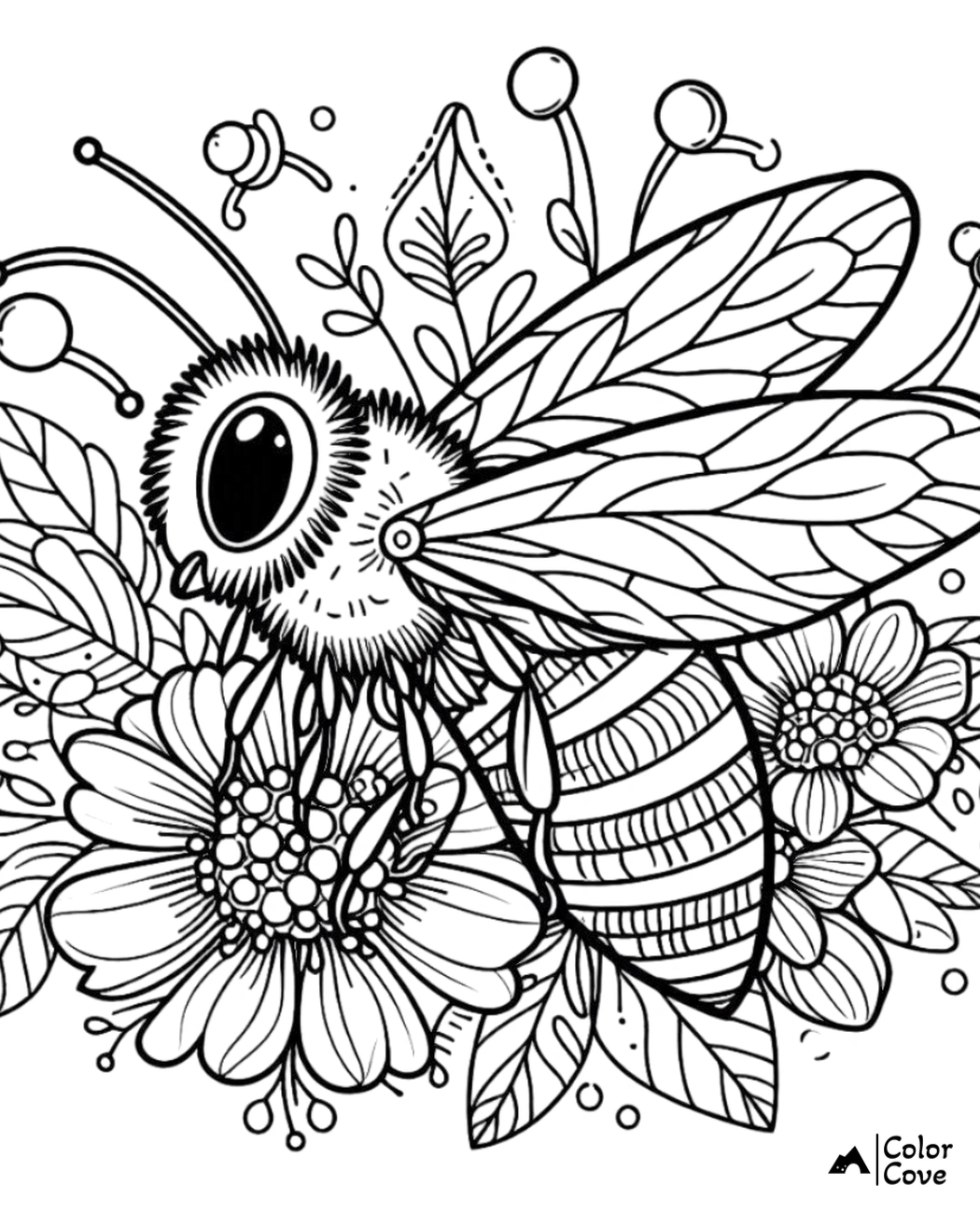 a bee with wings and wings and flowers