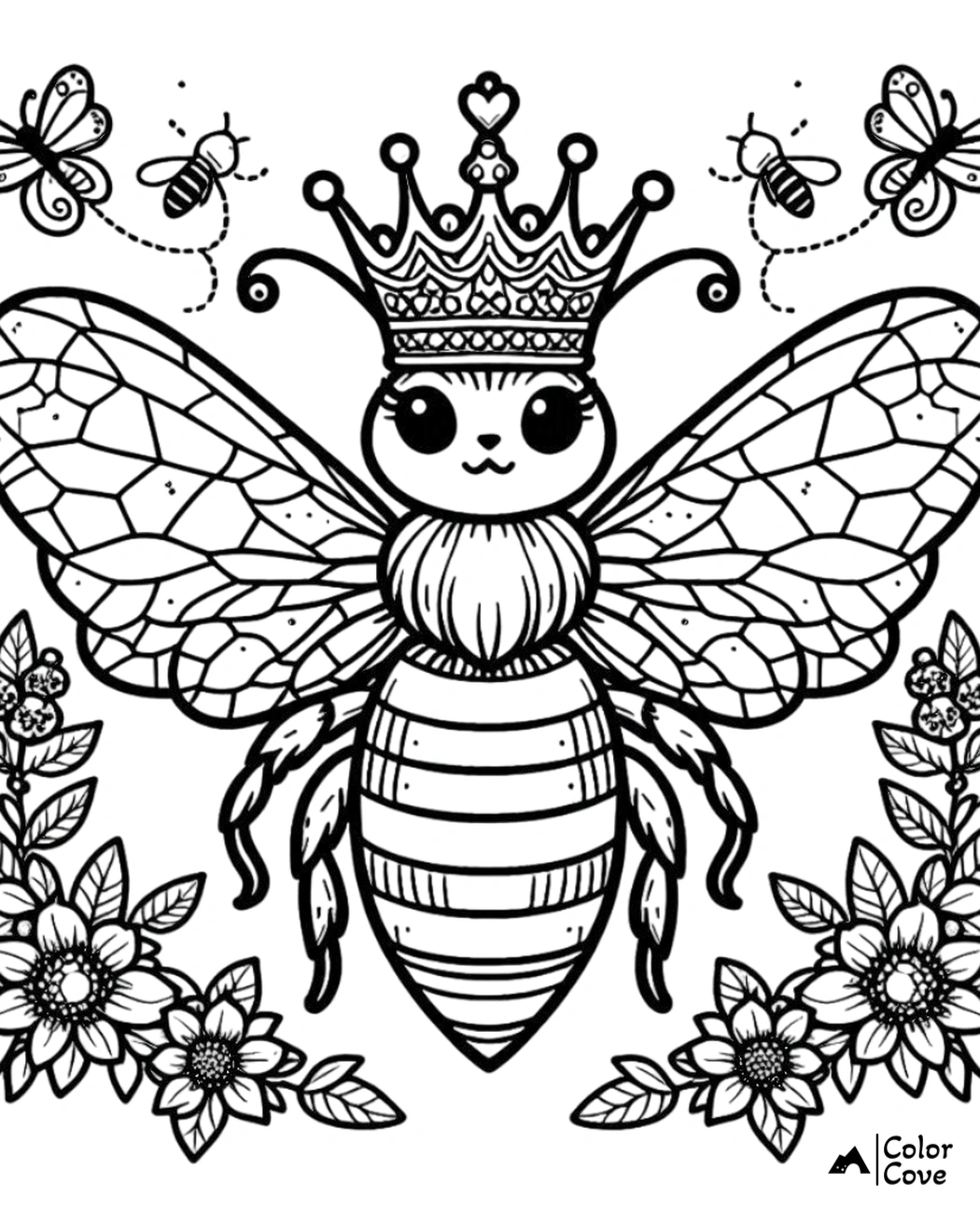 a black and white drawing of a bee