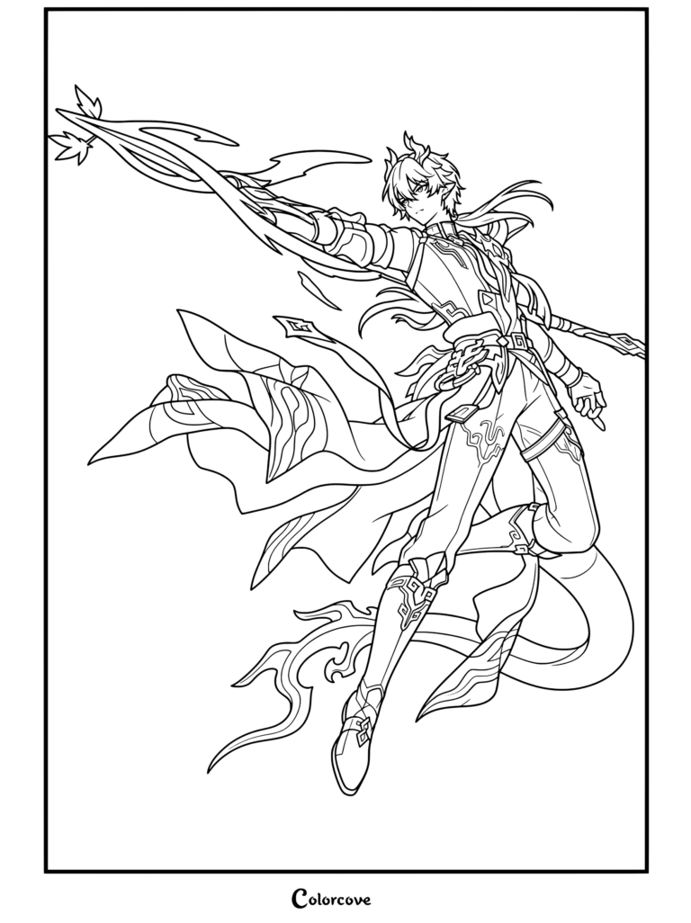 Dan Heng • Permansor Terrae de Honkai Star Rail en una pose de acción en este dibujo para colorear e imprimir gratis