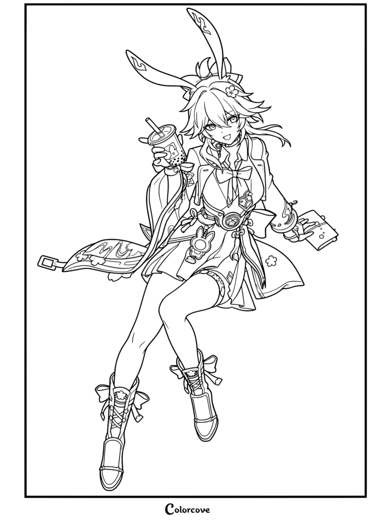 Dibujo para colorear del retrato de Evanescia de Honkai Star Rail.