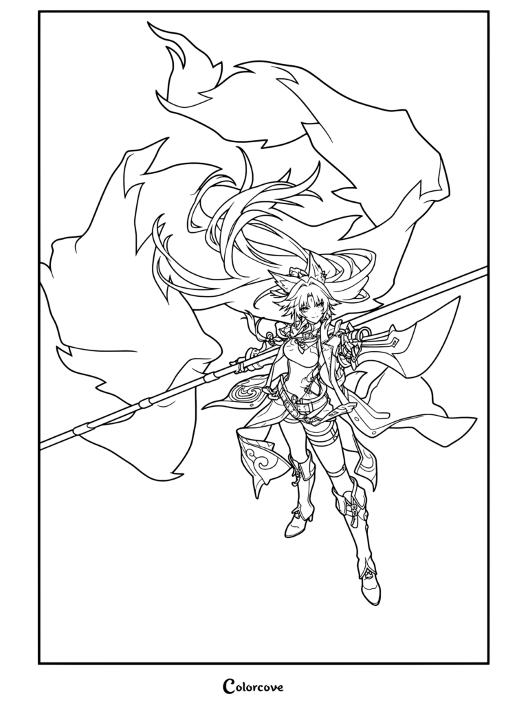 Dibujo para colorear del retrato de Feixiao de Honkai Star Rail