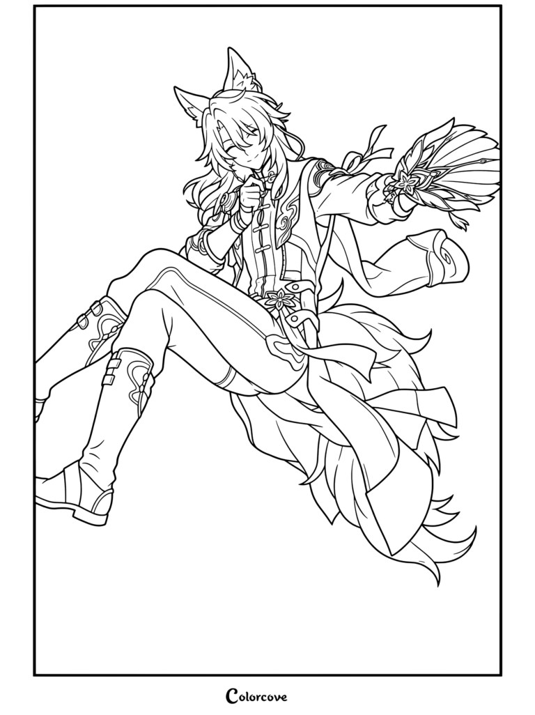 Dibujo para colorear e imprimir gratis con Jiaoqiu de Honkai Star Rail en un detallado retrato.