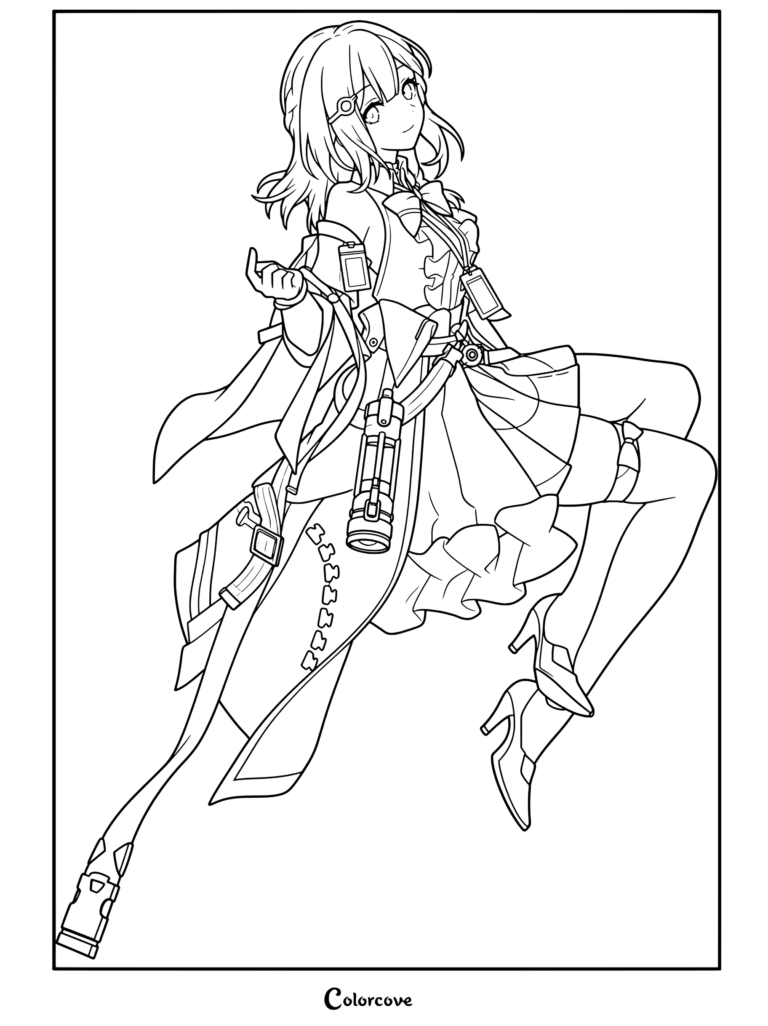 Dibujo para colorear e imprimir de Asta de Honkai Star Rail con su atuendo detallado y una pose dinámica.