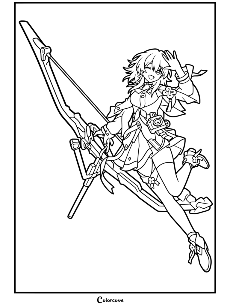 Dibujo para colorear del retrato de Siete de Marzo de Honkai Star Rail.