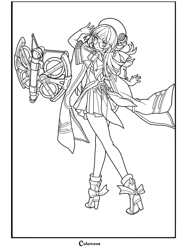 Dibujo para colorear del retrato de Pela de Honkai Star Rail con su distintivo atuendo y accesorios.