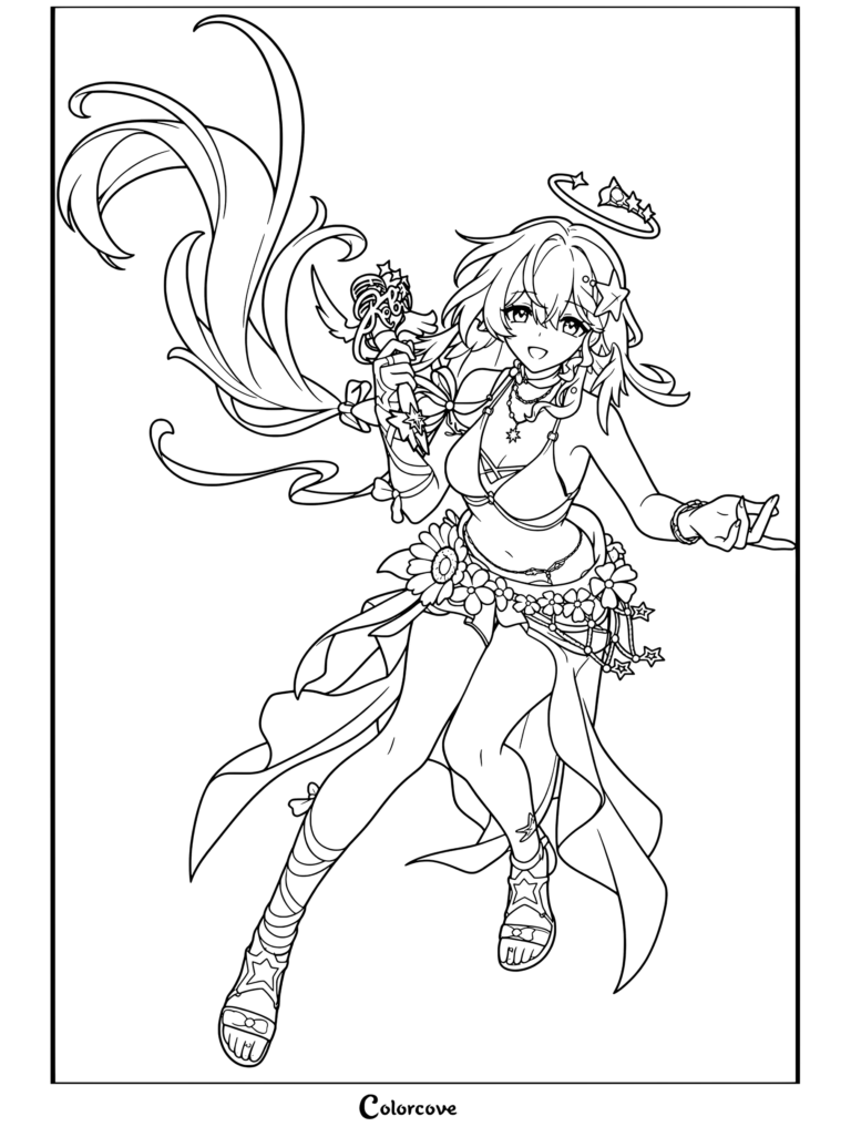 Dibujo para colorear del retrato de Robin • Summeretto de Honkai Star Rail.