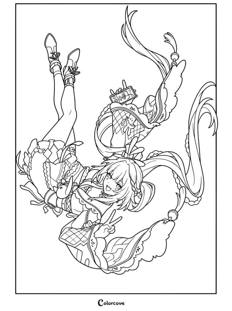 Dibujo para colorear e imprimir gratis de Sparxie de Honkai Star Rail en una pose de acción.