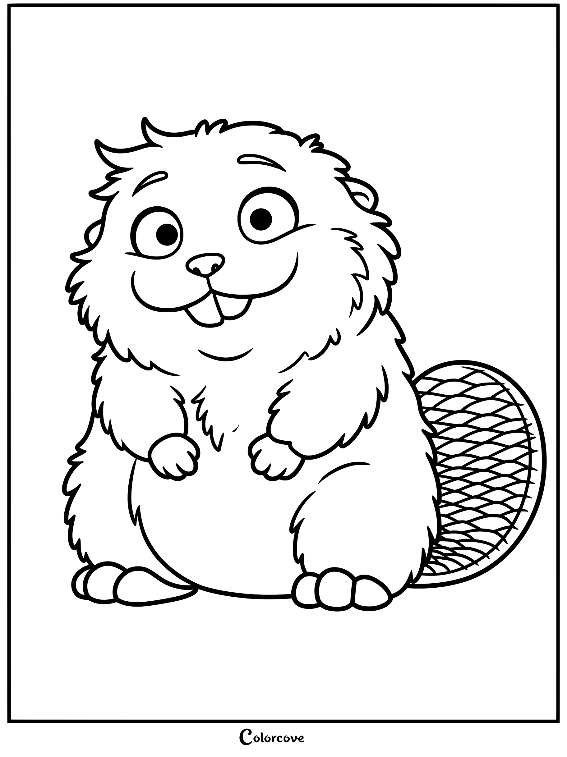 A printable coloring page featuring Mabel Tanaka in her robotic beaver form, showing her large expressive eyes and textured tail.