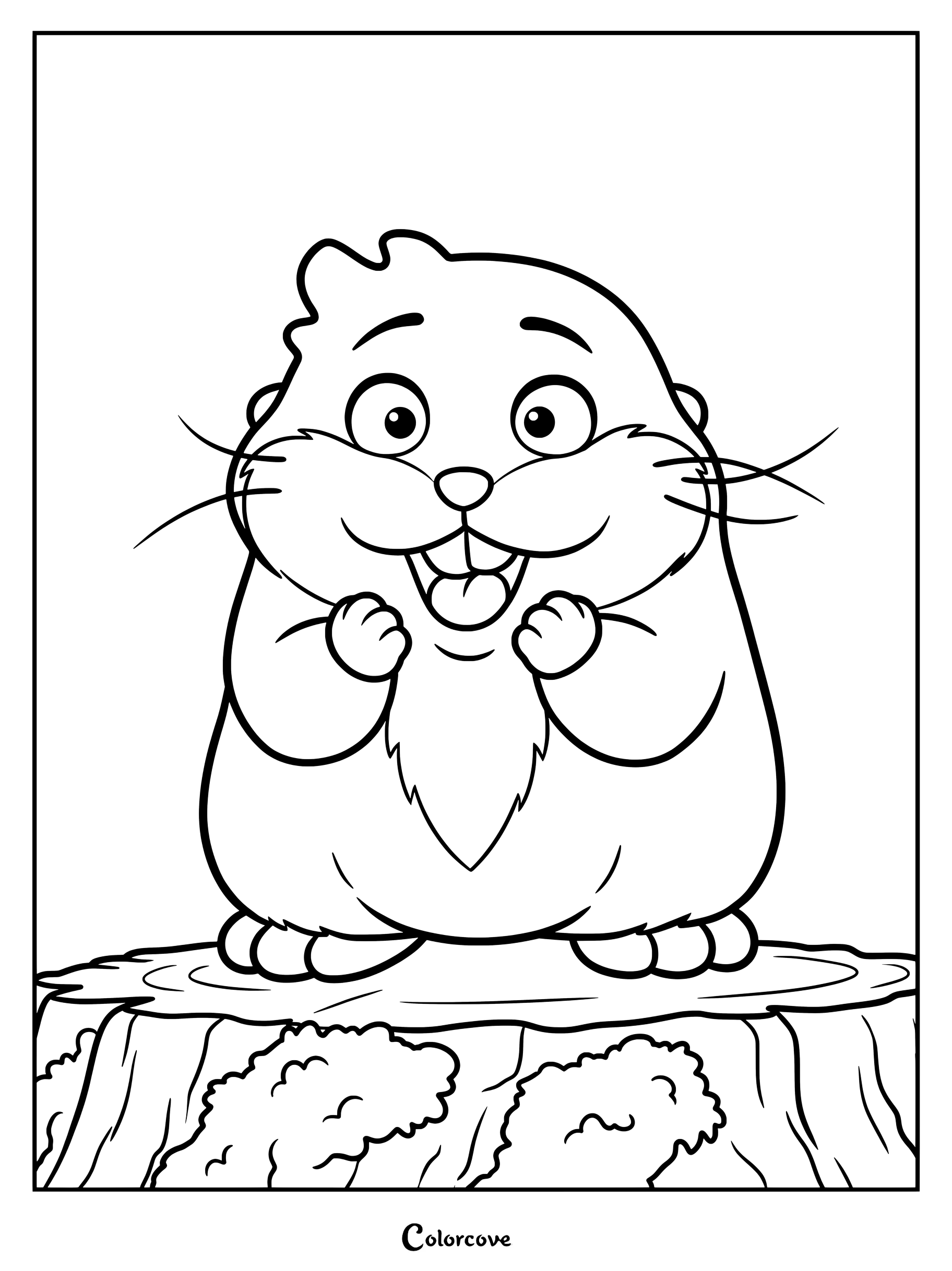 Mabel Tanaka in her robotic beaver form standing on a tree stump in this printable coloring page.