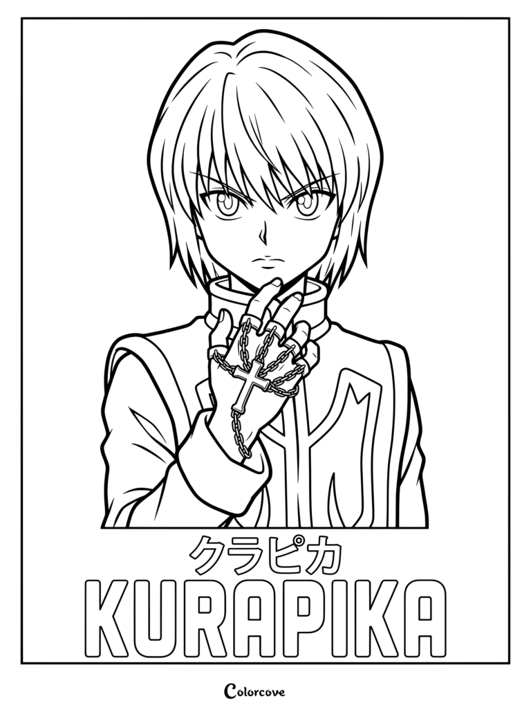 Kurapika tenant sa chaîne et sa croix dans Hunter x Hunter sous forme de page de coloriage