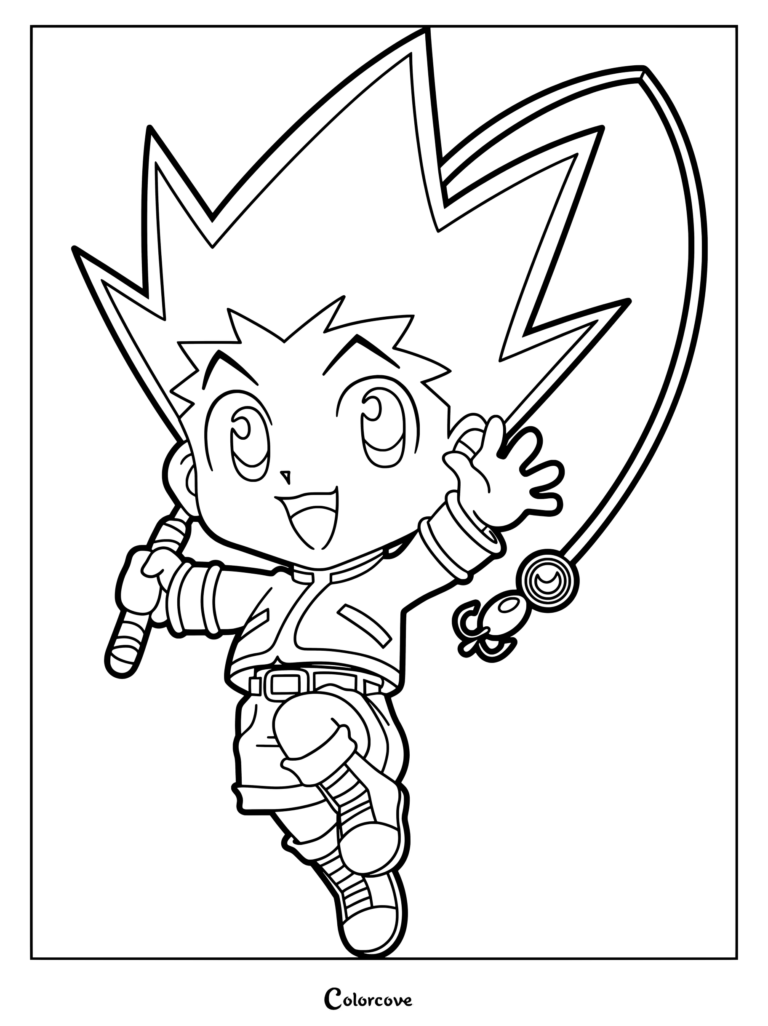 Chibi Gon Freecss tenant sa canne à pêche dans un coloriage Hunter x Hunter.