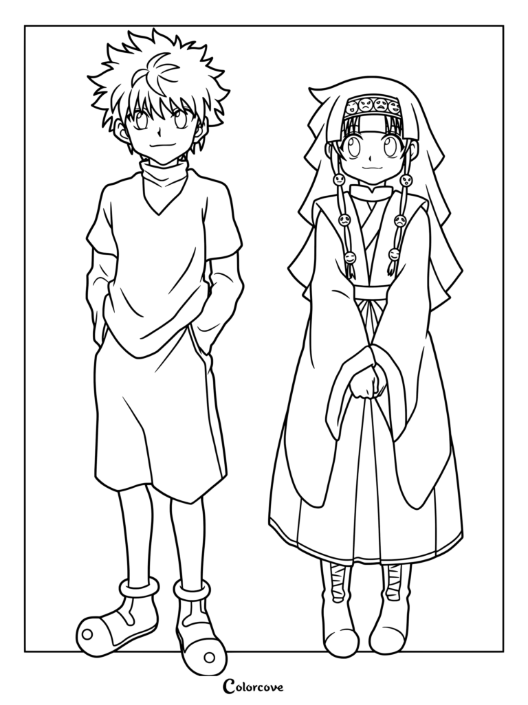 Page de coloriage de Killua Zoldik et Aruka Zoldik de Hunter x Hunter