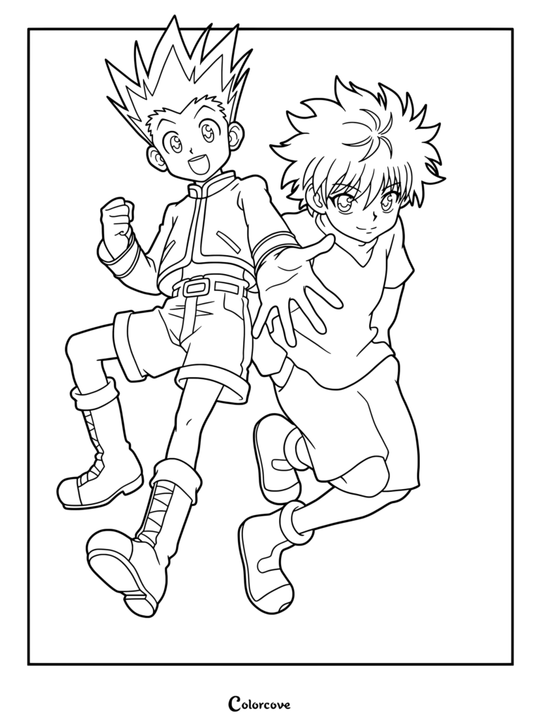 Coloriage de Gon Freecss et Killua Zoldik de la série animée Hunter x Hunter