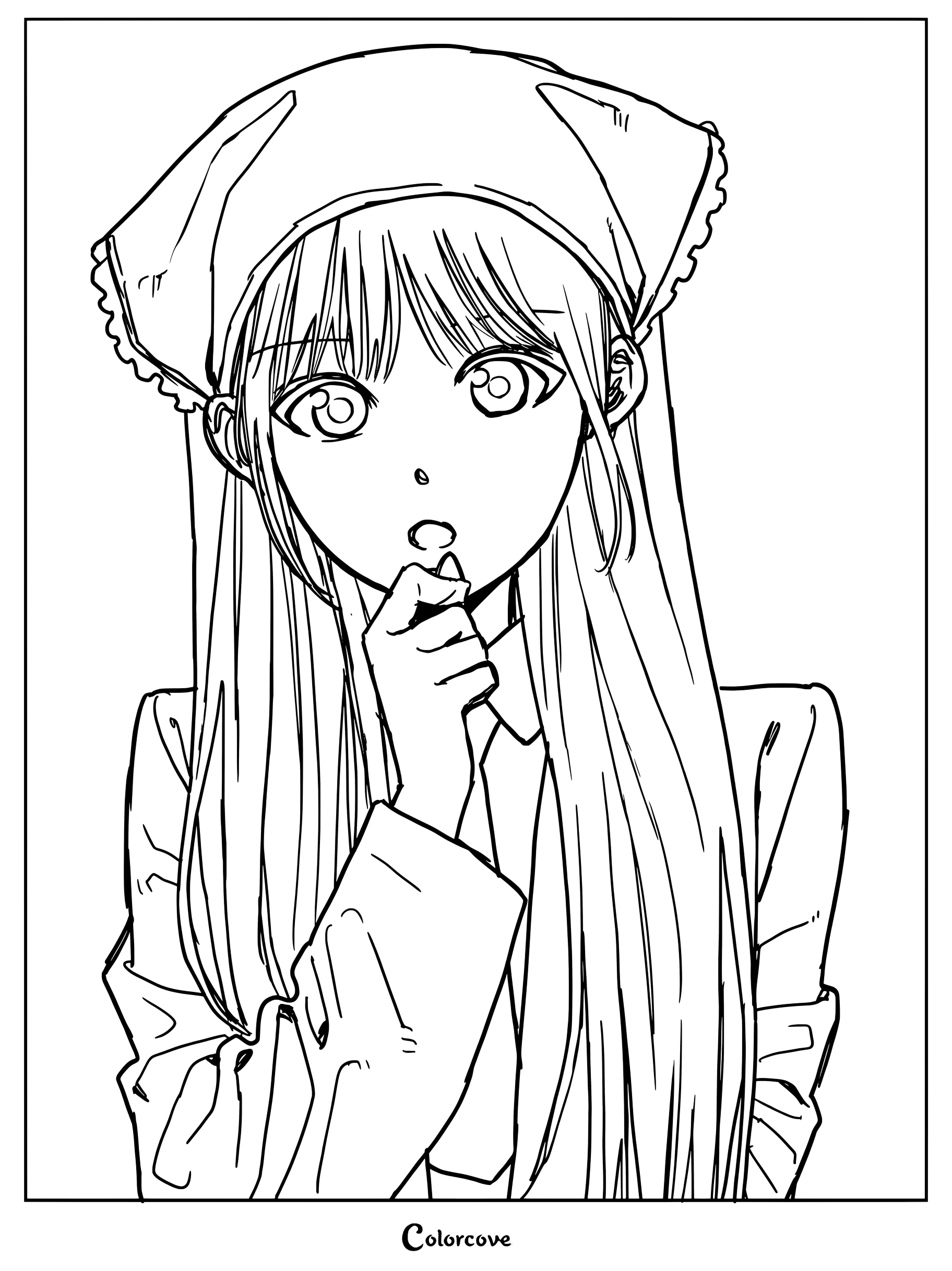 Dibujo detallado para colorear de Moka de ILLIT usando un elegante pañuelo para la cabeza.