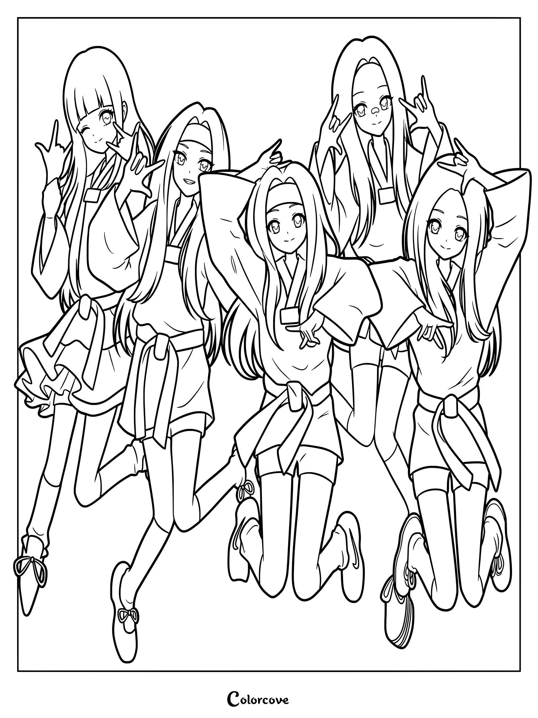 Dibujo para colorear e imprimir con un fanart del grupo de K-pop ILLIT en su concepto inspirado en el taekwondo para la canción It's Me.