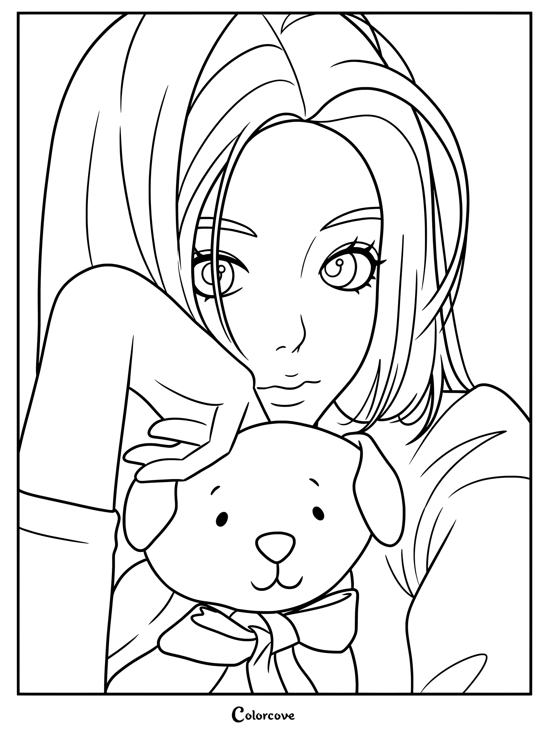 Dibujo para colorear de fanart digital de Wonhee de ILLIT sosteniendo un peluche azul.