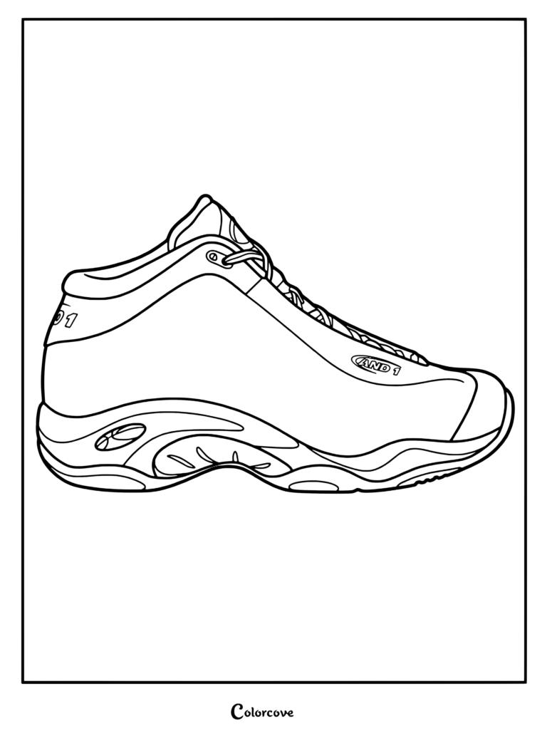 Page de coloriage à imprimer des Baskets Iconiques AND1 Tai Chi sorties en 2000 et portées par Vince Carter