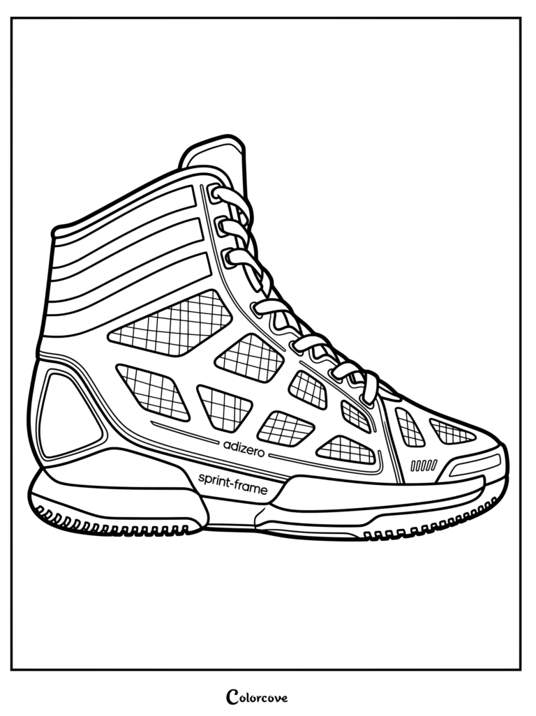 Page de coloriage détaillée de la Adidas Crazy Light sortie en 2011 et portée par Derrick Rose, avec la technologie sprint-frame et le marquage adizero.