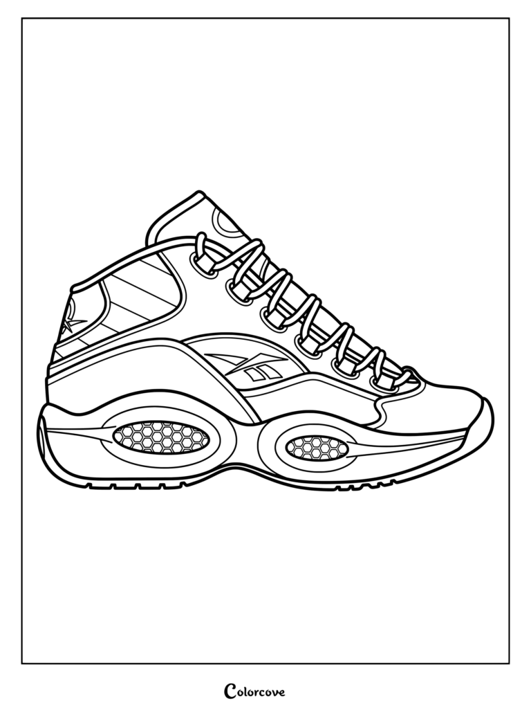 Page de coloriage de la basket de basketball Reebok Question sortie en 1996 et portée par Allen Iverson