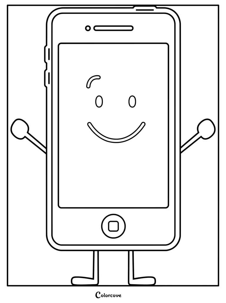Coloriage gratuit de MePhone4 d'Inanimate Insanity avec les bras levés et un sourire radieux.