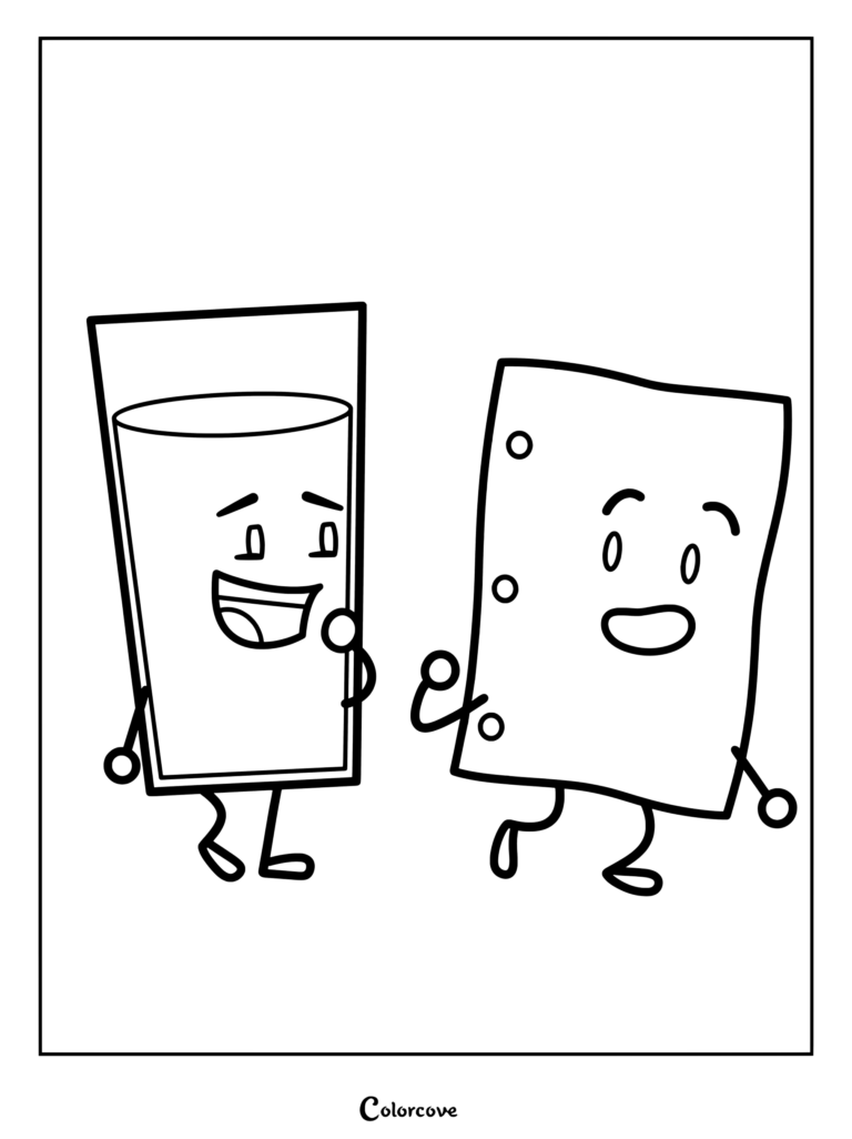 Coloriage d'Inanimate Insanity représentant Papier et OJ souriant et discutant.