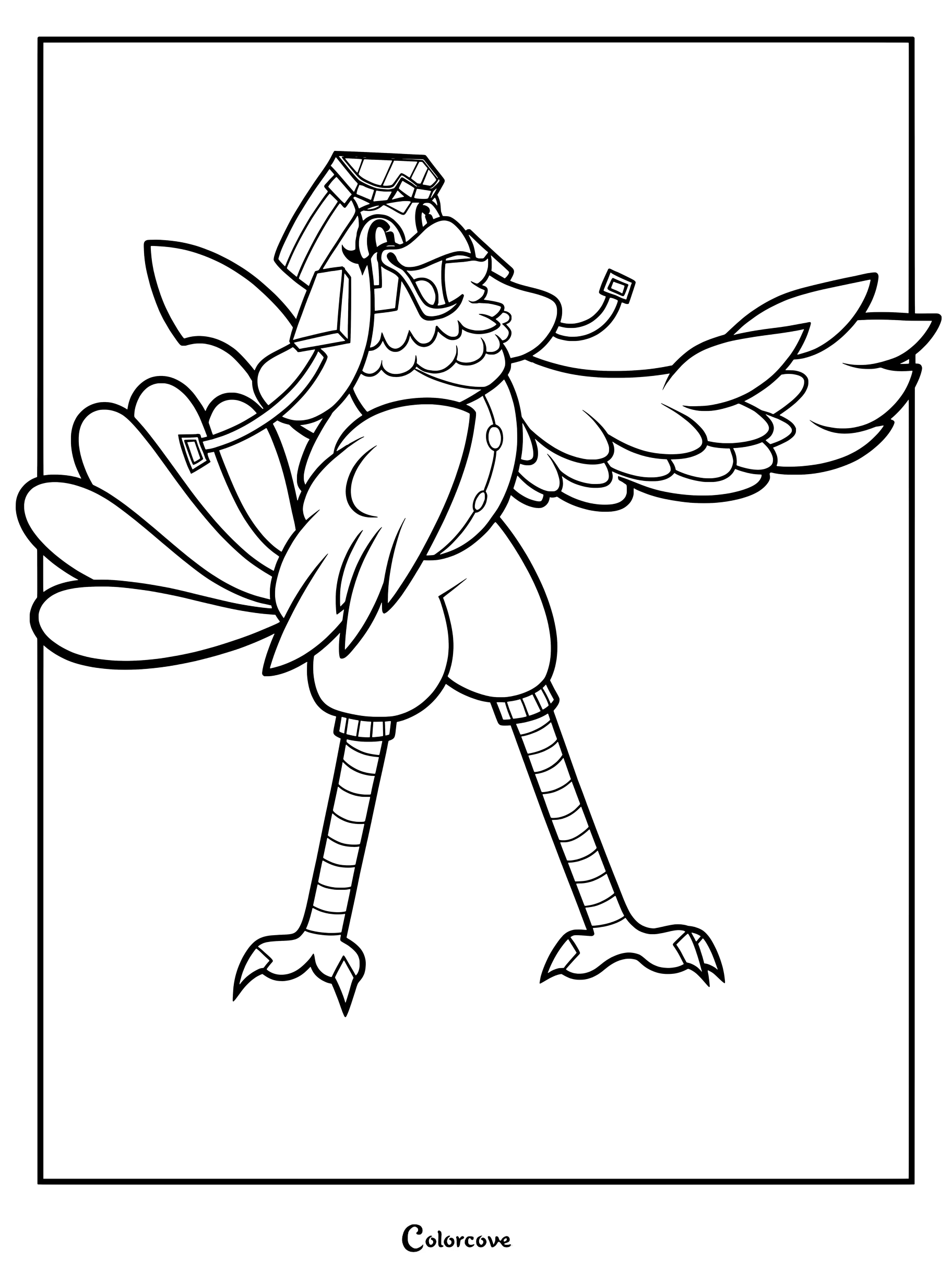 Medium difficulty coloring page of Mollie Macaw wearing aviator goggles and a jacket with wings spread wide.