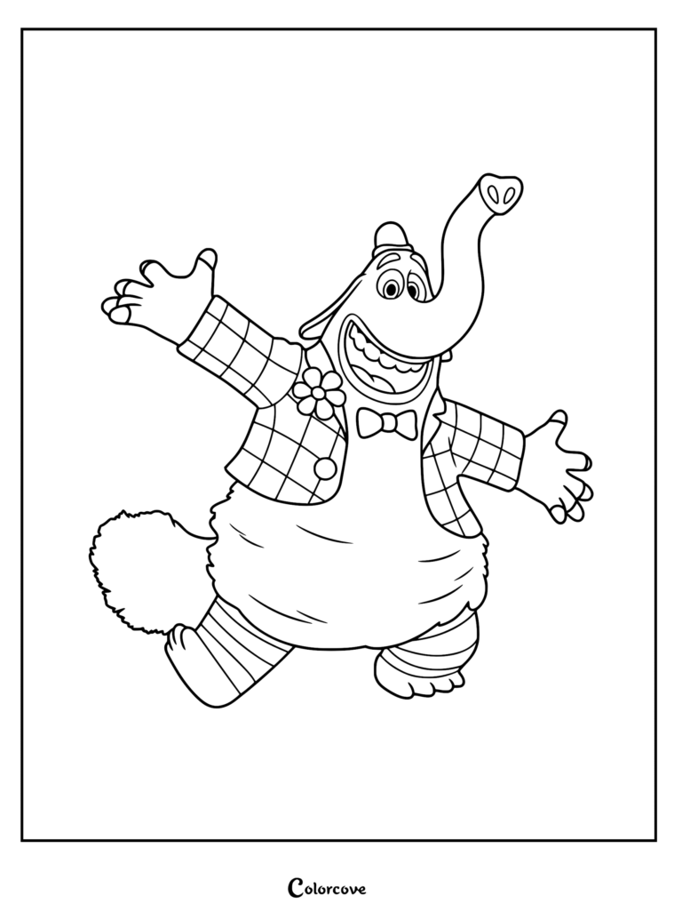 Bing Bong from Inside Out wearing a plaid jacket and bowtie in this printable coloring page.