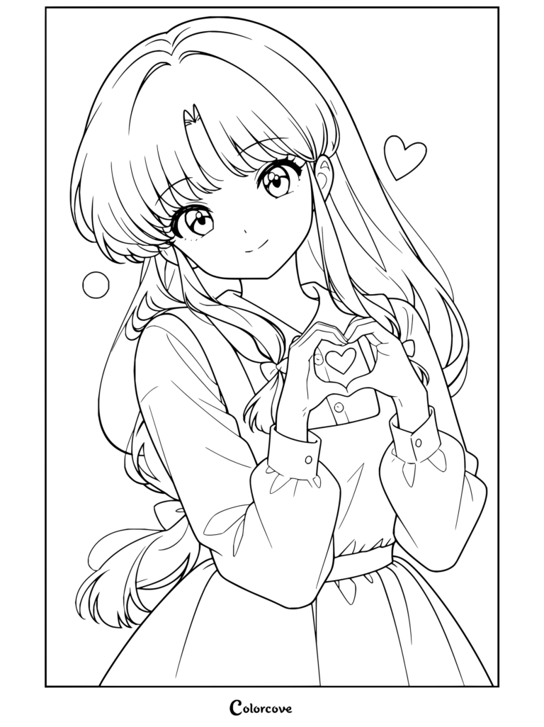 Kikyô formant un cœur avec ses mains dans ce coloriage Inuyasha.