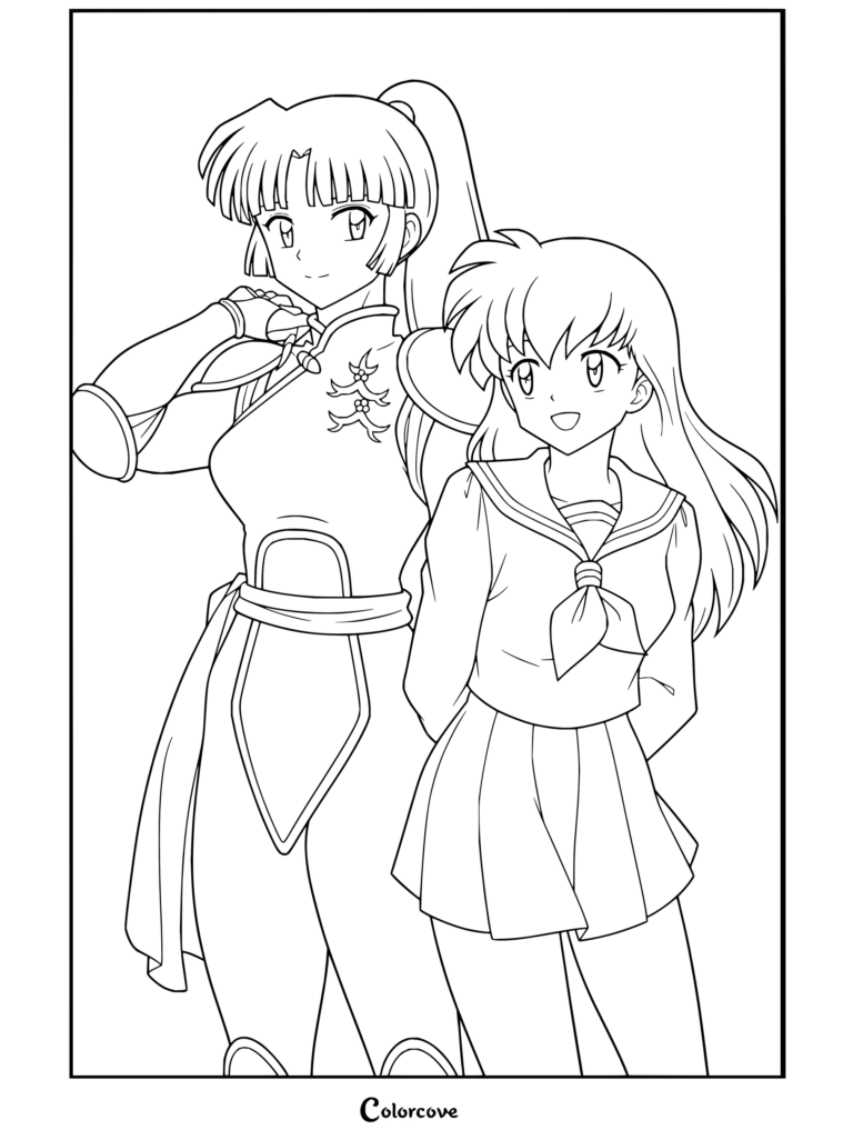 Coloriage Inuyasha de Sango et Kagome réunies pour les fans.