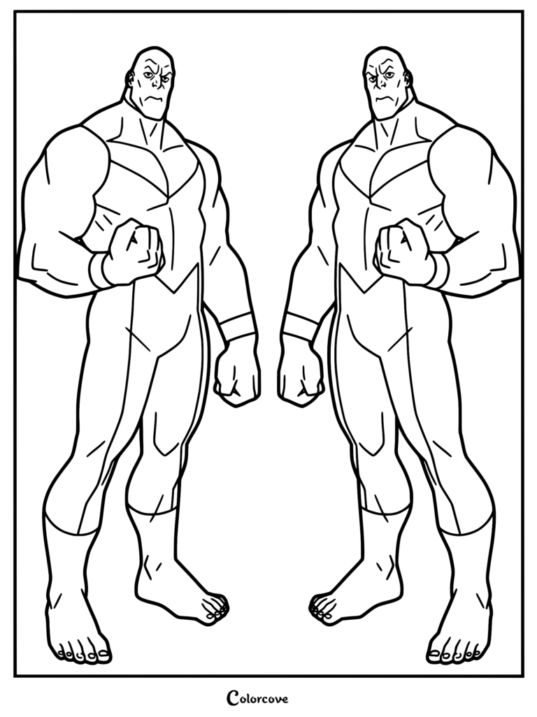 The Mauler Twins from Invincible standing side by side in a fierce pose, clean line art illustration perfect as a printable coloring page.