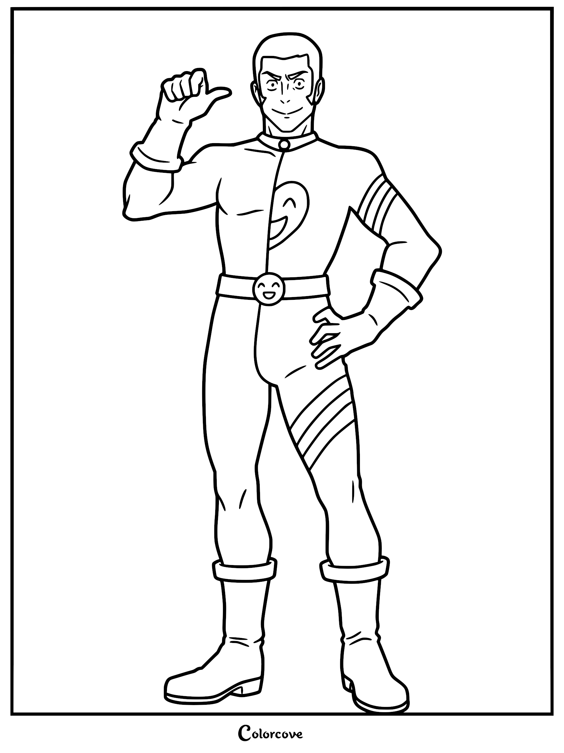 Fumihiko Takaba from Jujutsu Kaisen wearing his signature superhero costume in a printable coloring page format.